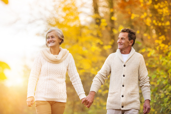 Senior couple in autumn nature.