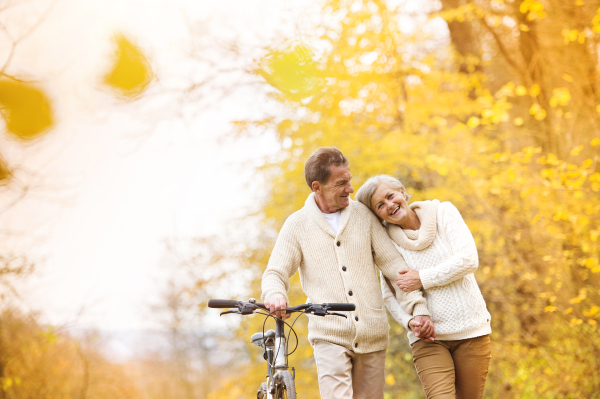 Senior couple in autumn nature.