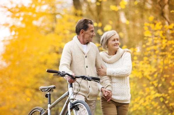 Senior couple in autumn nature.