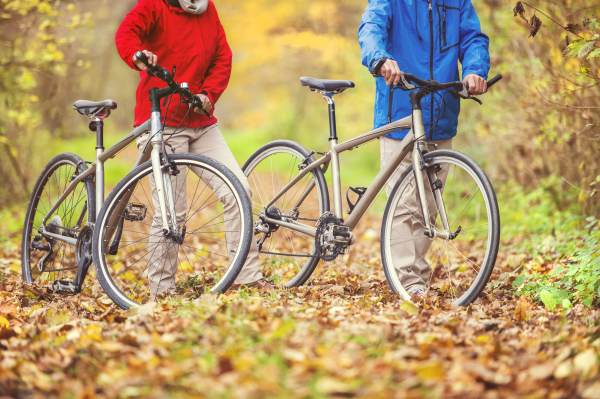 Beautiful couple of seniors in the autumn nature.