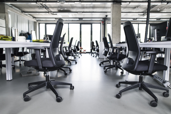 Big empty modern office after work. The interior of working office space.