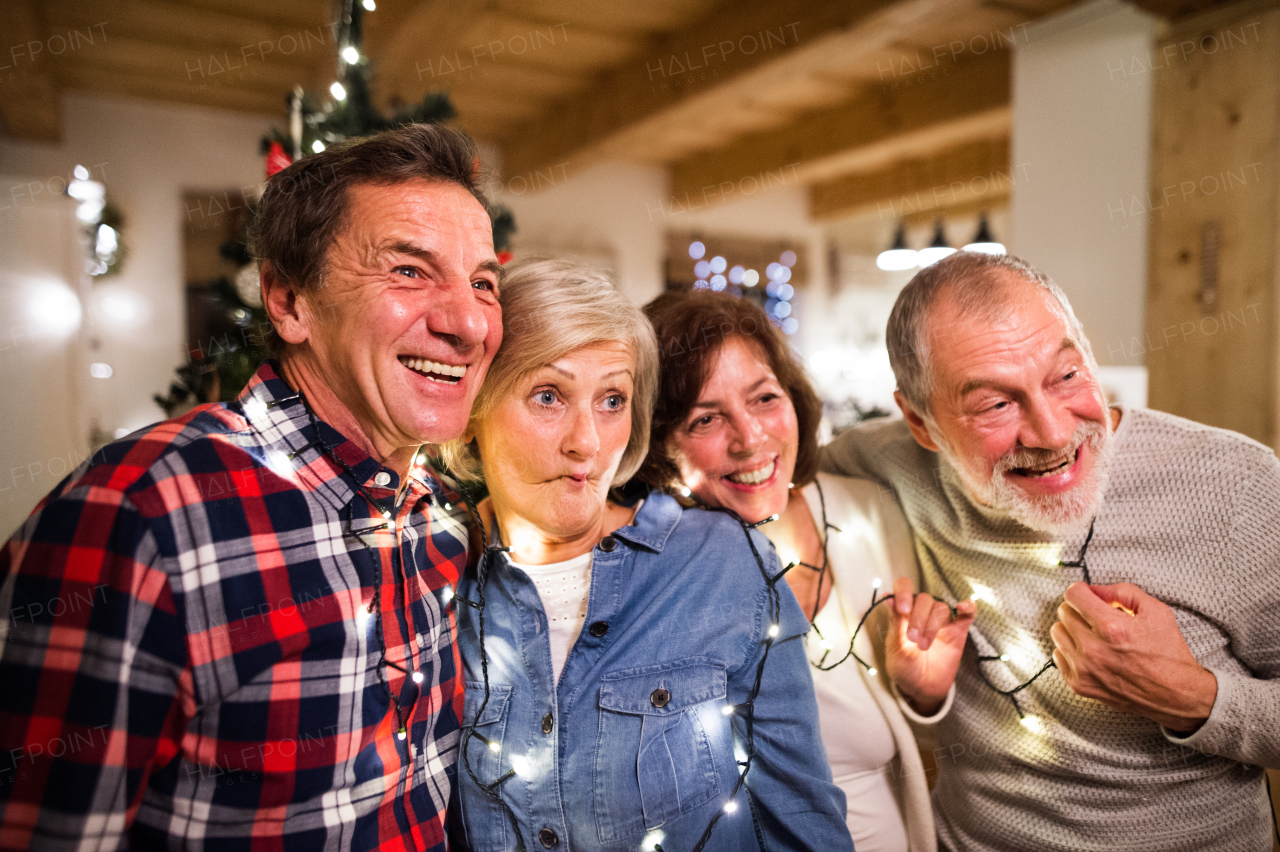 Senior friends at Christmas time, having fun.