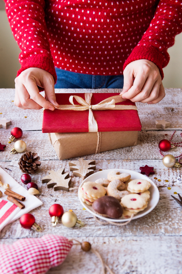 Christmas composition on a vintage wooden background.