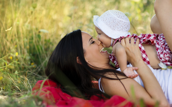 Families in summer nature.