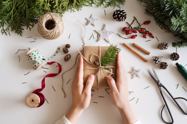 Christmas composition on a white background. Flat lay.