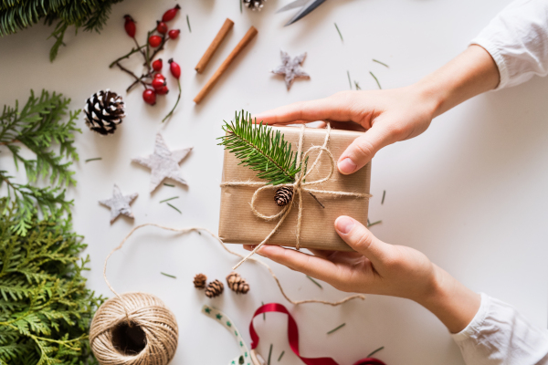 Christmas composition on a white background. Flat lay.