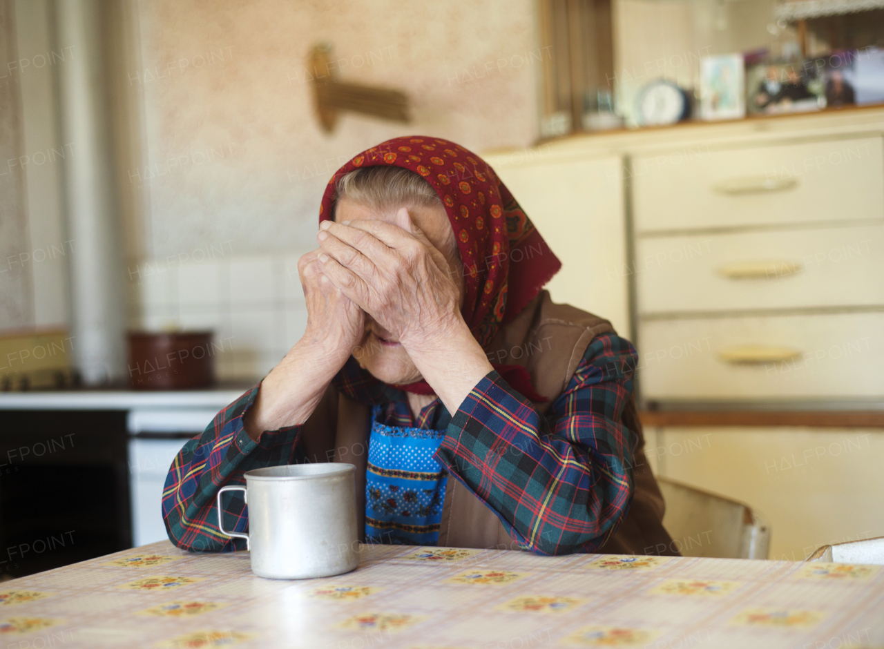 Very old woman spending time at home.