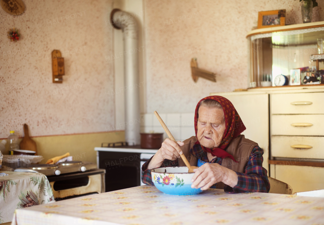 Very old woman spending time at home.