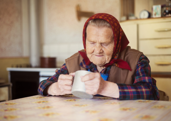 Very old woman spending time at home.