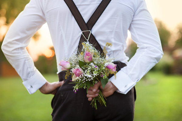 Beautiful wedding couple in summer nature.