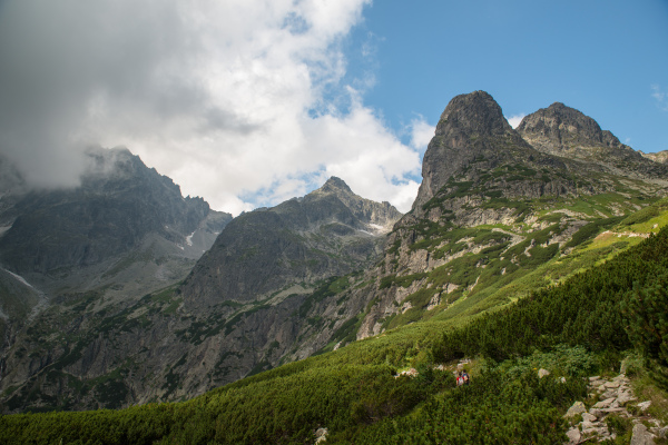 Foggy and cloudy mountains after rain, rainy misty day, High Tatras Slovakia. Beautiful mountain landscape.