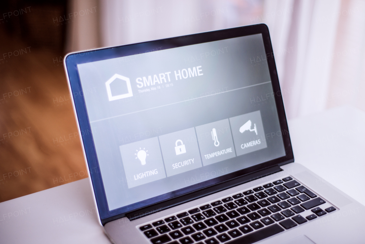 A laptop with smart home control system.