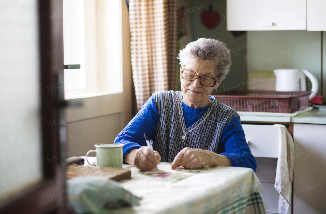 Active senior woman spending time at home.