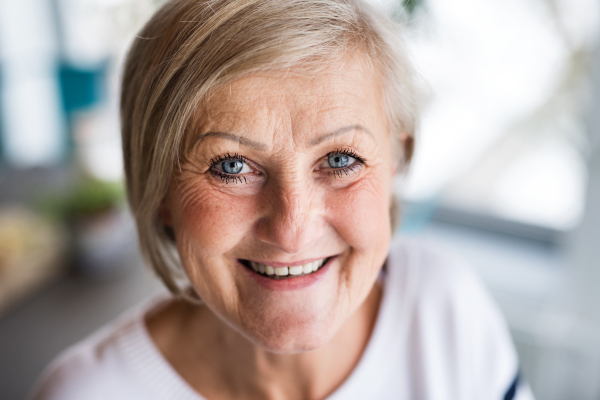 Portrait of a senior woman at home. Close up.