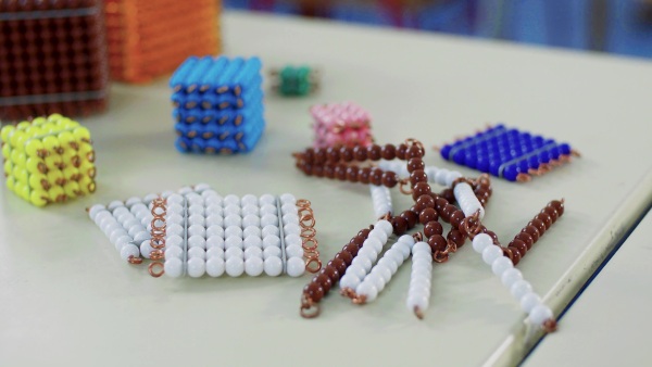 Props on the desk in a classroom. Elementary school.