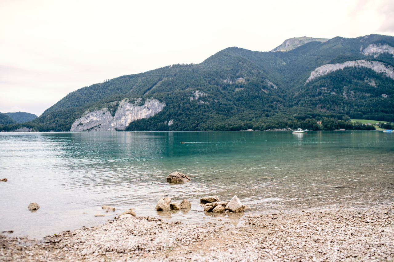 A panoramic view of mountain lake, beautiful scenery.