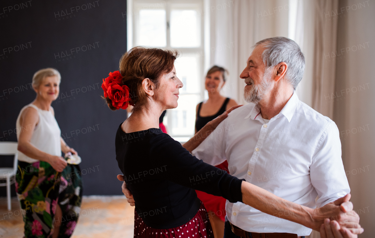 A group of senior people attending dancing class.