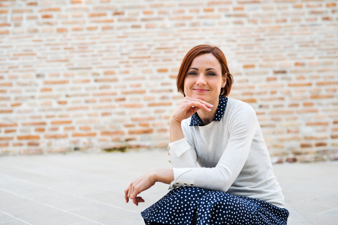 A portrait of young business woman standing outdoors. Copy space. Start-up concept.