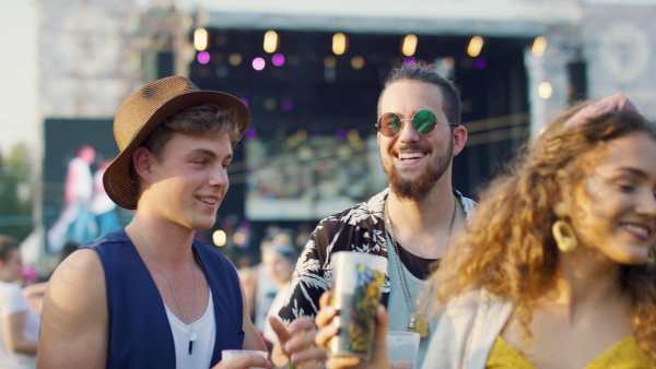 A group of young friends dancing at summer festival.