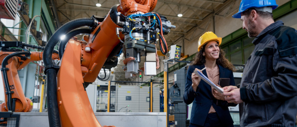 Female engineering manager and mechanic worker inside the factory