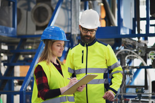 Female engineering manager and mechanic worker inside the factory