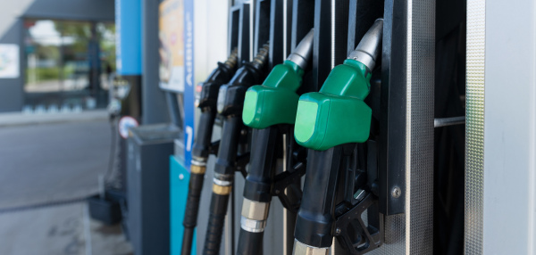 The fuel pumps at a petrol gas station