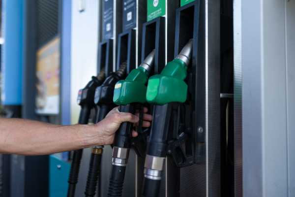 The fuel pumps at a petrol gas station