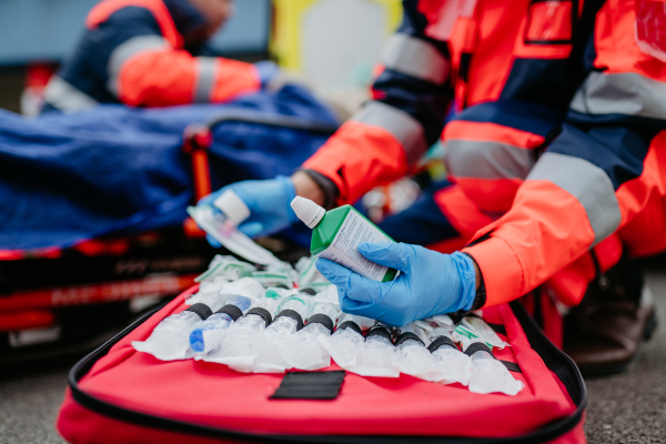 Close-up of emergency equipment during rescue action., outdoor.