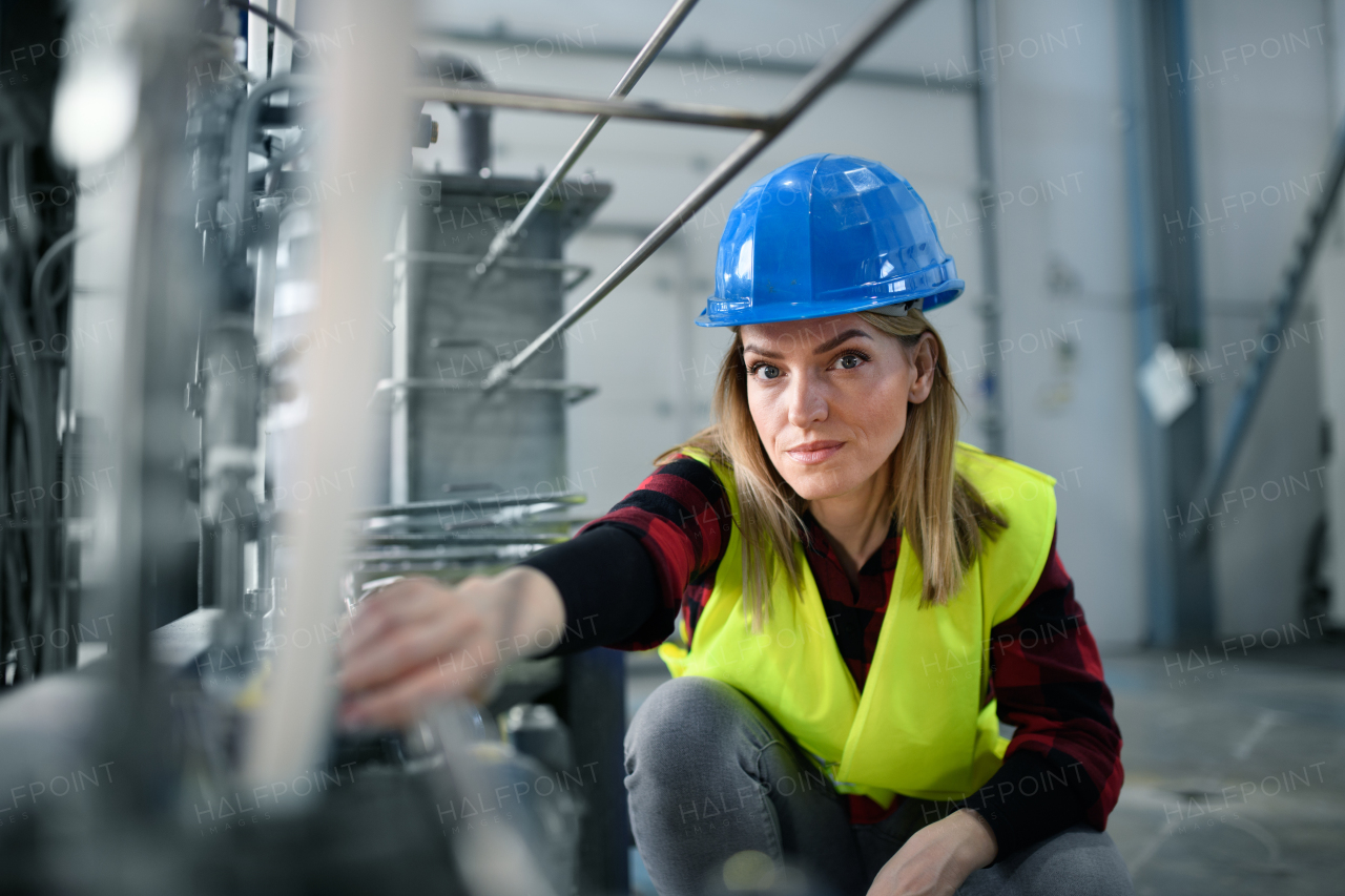 A portrait of female engineer working in industrial factory