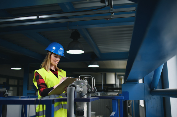 A portrait of female engineer working in industrial factory