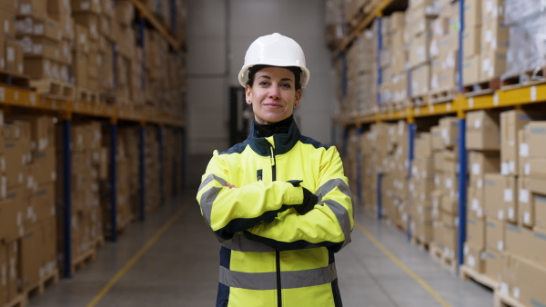 Video of a female warehouse worker or a supervisor.