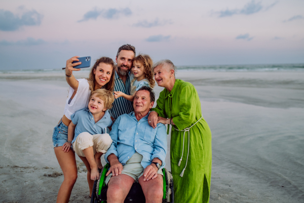 Happy family with little kids enjoying time at the sea in exotic country.