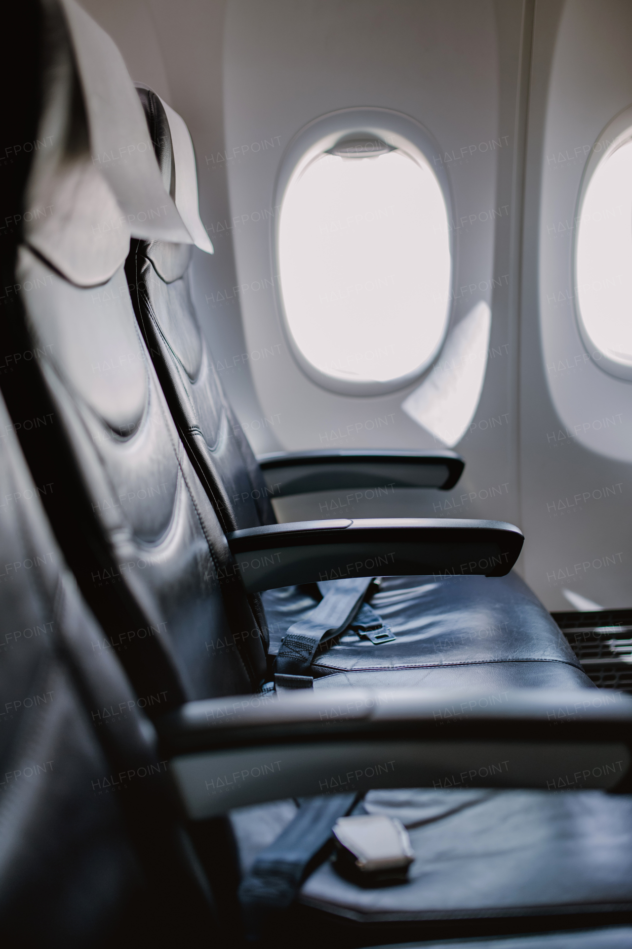 Side view of empty seats in an airplane.