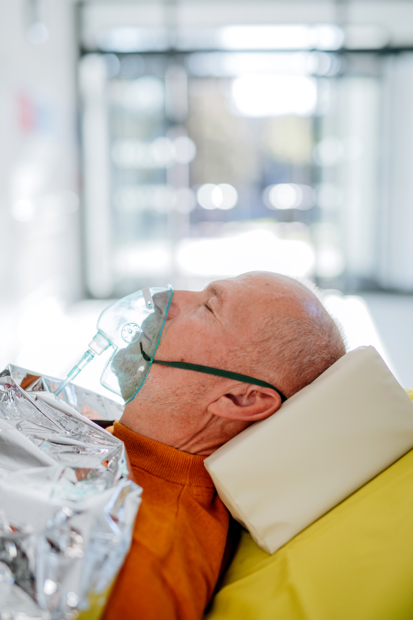 Portrait of injured man from a rescue ambulance.