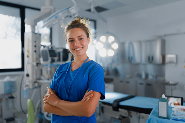 Portrait of young nurse in a surgical department.