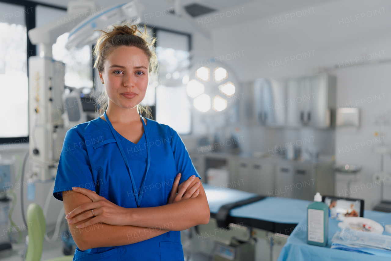 Portrait of young nurse in a surgical department.