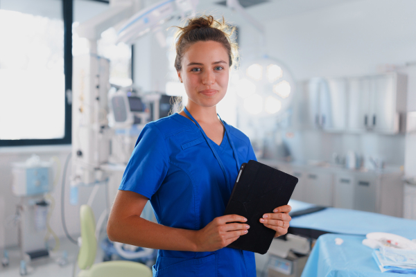 Portrait of young nurse in a surgical department.