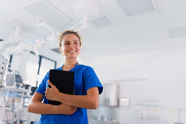 Portrait of young nurse in a surgical department.