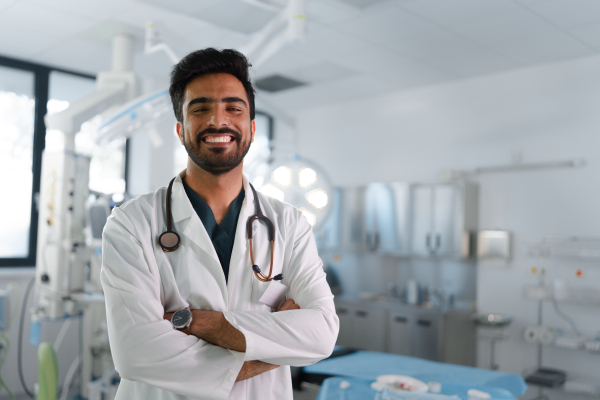 Portrait of middle eastern surgeon in a hospital.