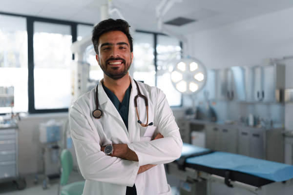 Portrait of middle eastern surgeon in a hospital.