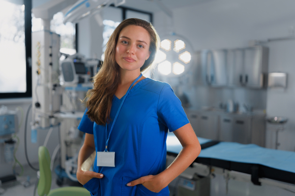 Portrait of young nurse in a surgical department.