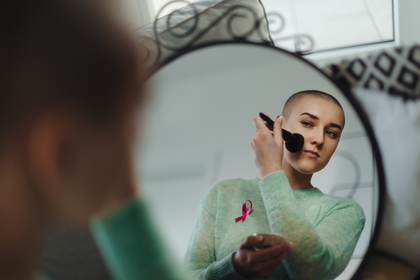 Beauty routine of a young woman with cancer.