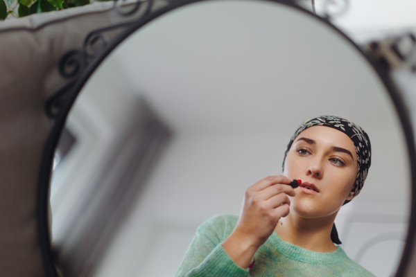 Beauty routine of a young woman with cancer.