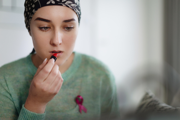 Beauty routine of a young woman with cancer.