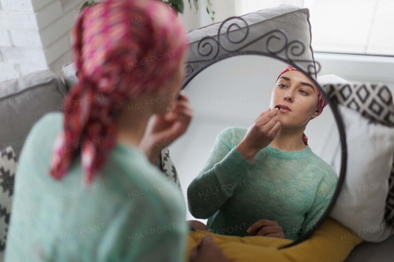 Beauty routine of a young woman with cancer.