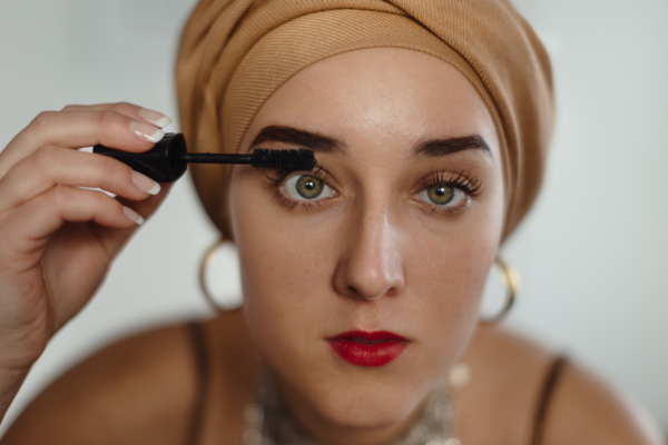 Beauty routine of a young woman with cancer.