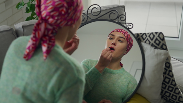 Beauty routine of a young woman with cancer.