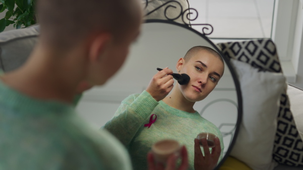 Beauty routine of a young woman with cancer.