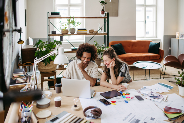 Young colleagues working together in a startup company.