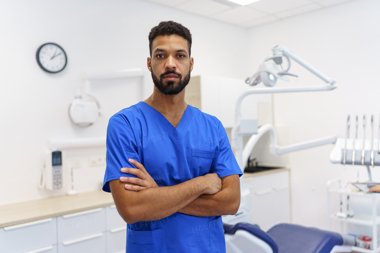 Portrait of young multiracial dentist at a private dental clinic.